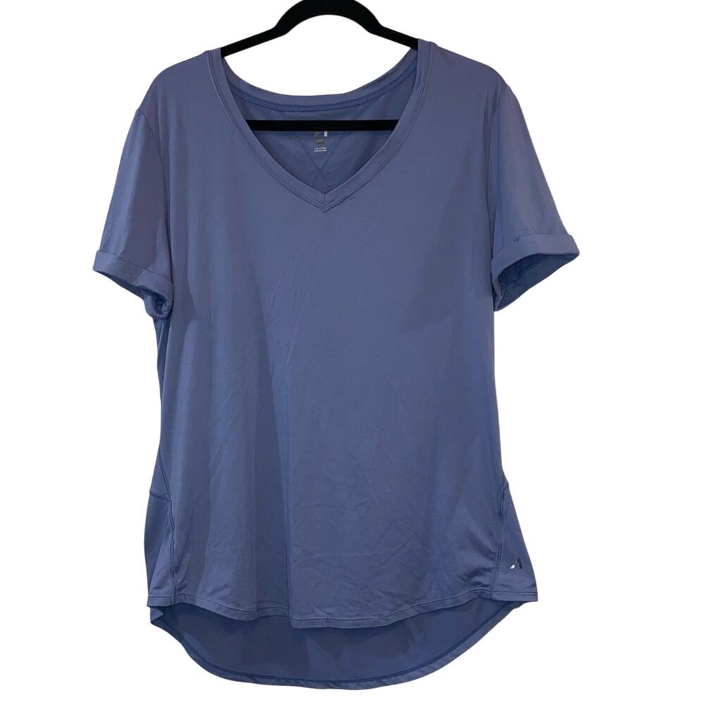 Alive XL‎ Blue V-Neck Athletic Tee Lightweight Performance Top Curved Hem